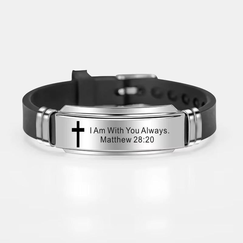 Cross Jesus Scripture Quote Bracelet Christian Bible Verse Inspiring Faith Stainless Steel Bracelets Silicone Wristband