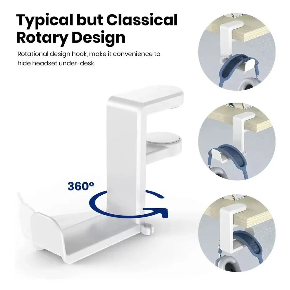 Pc Headphone Stand No Punch Table Clip Hook Headphone Holder 360 Degree Rotating Headphone Holder Miscellaneous Storage Hanging