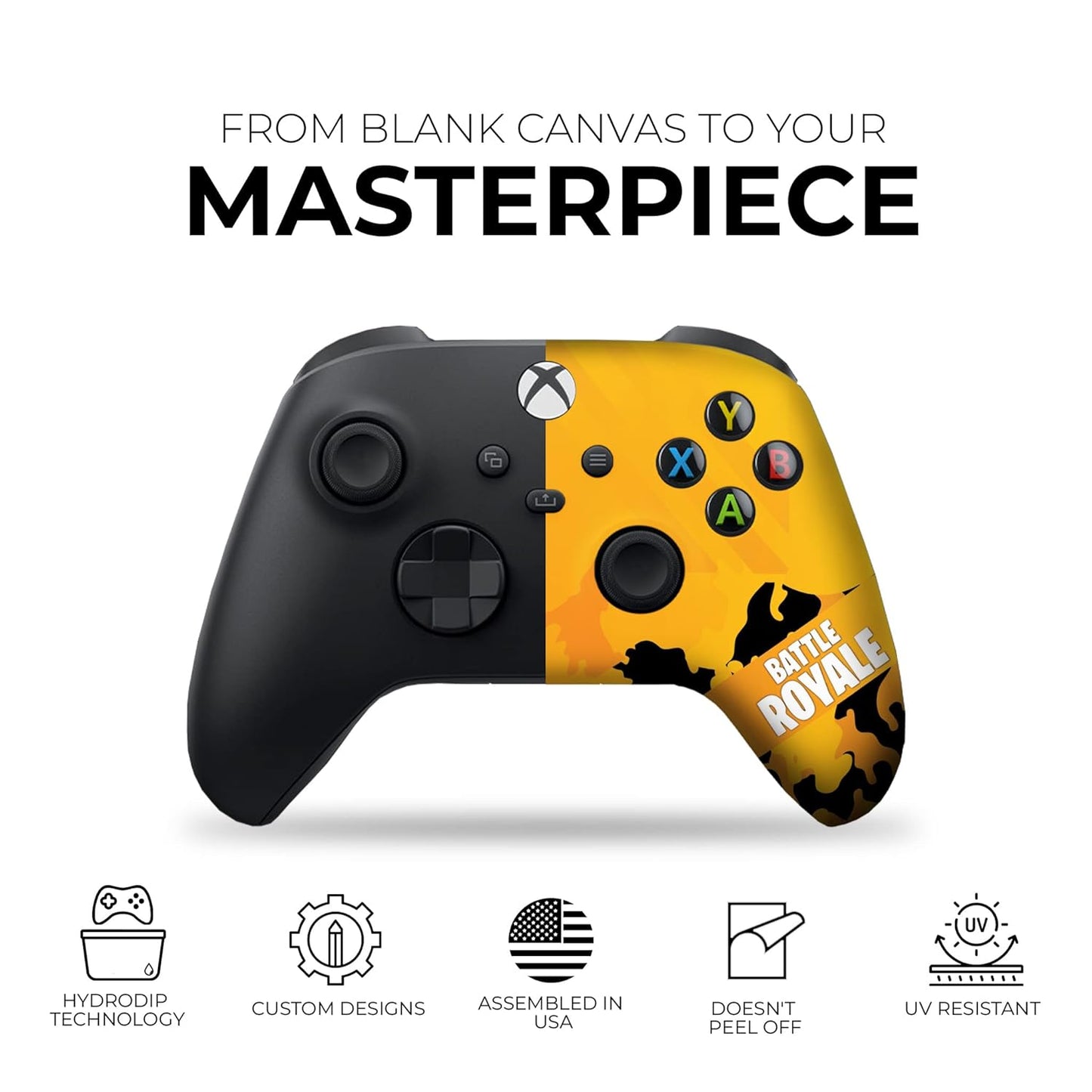 Fortnight Yellow Custom X-Box Controller Wireless Compatible with X-Box One/Series X/S Proudly Customized in USA with Permanent HYDRO-DIP Printing (NOT JUST a SKIN)