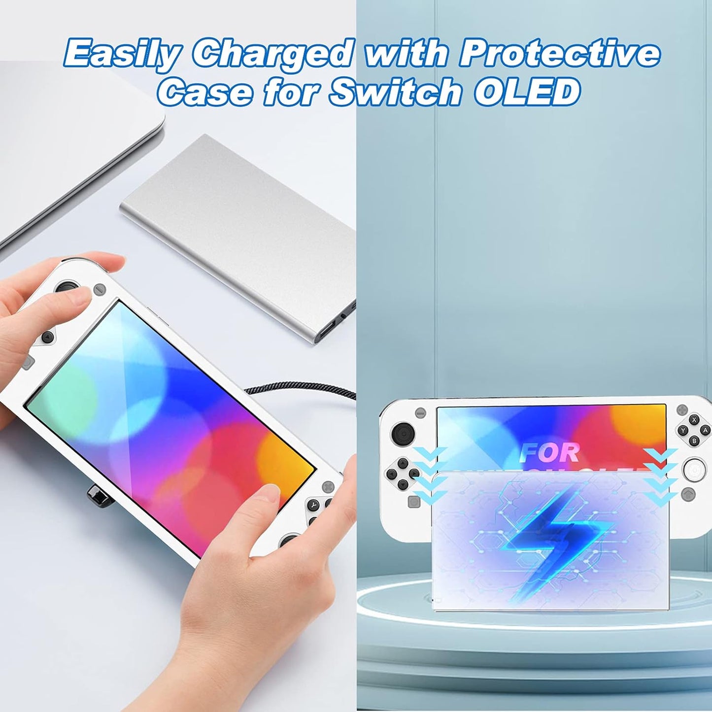 Case for Switch OLED 2021, Ultra-Slim Protective Case for Switch OLED with 4 Silicone Thumb Grip Caps, Soft Shockproof Anti-Scratch Protector Shell Full Protection Silicone Case for Switch OLED -White
