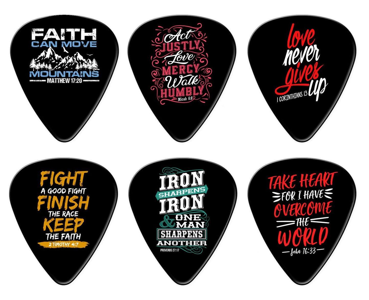 Bible Quote Guitar Picks Set of 12 Medium Gauge Celluloid Inspirational Picks