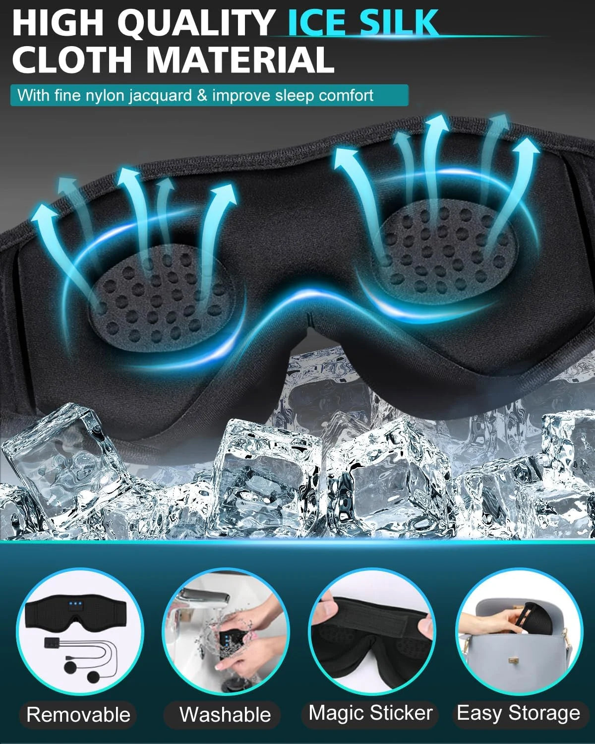 Bluetooth Sleep Mask Headphones,Blackout Sleepathy Sleep Mask Upgraded 3D Contoured Sleep Headphones Sleep Mask Gift Gadgets for Men & Women Great for Travel/Nap/Night Relaxation Black