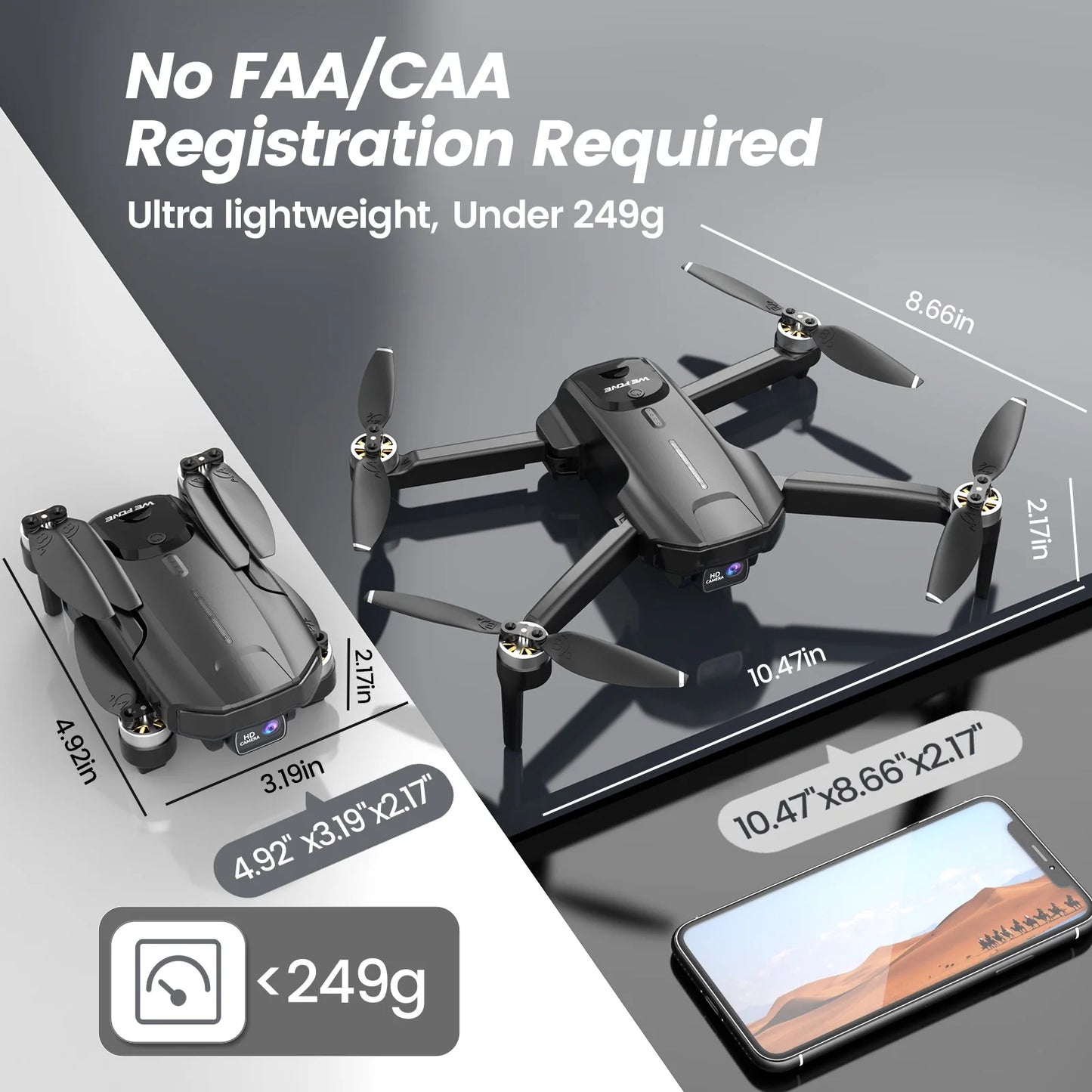 WF31 Drones with Camera for Adults 4K, GPS Foldable Quadcopter, 50 Min Flight Time, Black