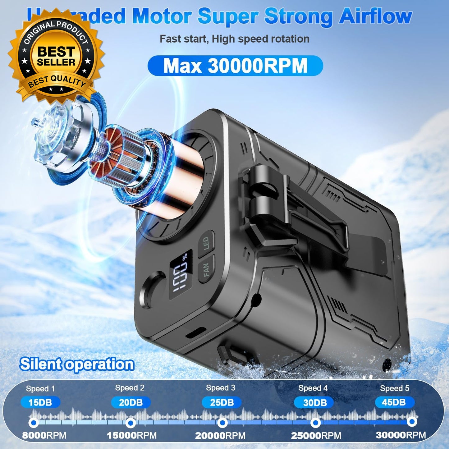20000Mah Portable Waist Fan Clip Belt Shirt Body Rechargeable Battery 5 Speeds