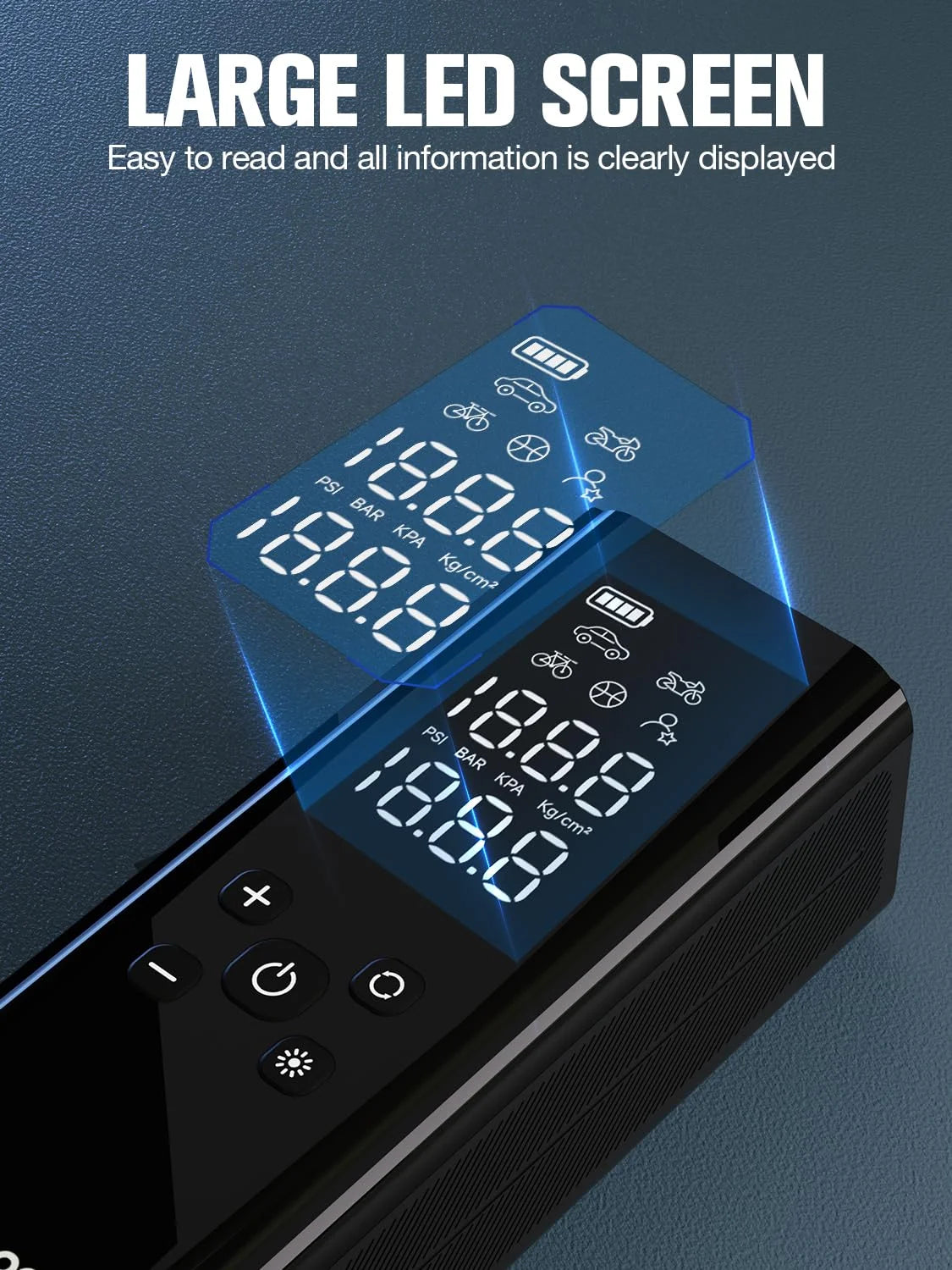 GT150 Portable Tire Inflator Car Air Compressor 150 PSI Air Pump with Pressure Gauge, 7500Mah Battery Tire Inflator W/ LED Light