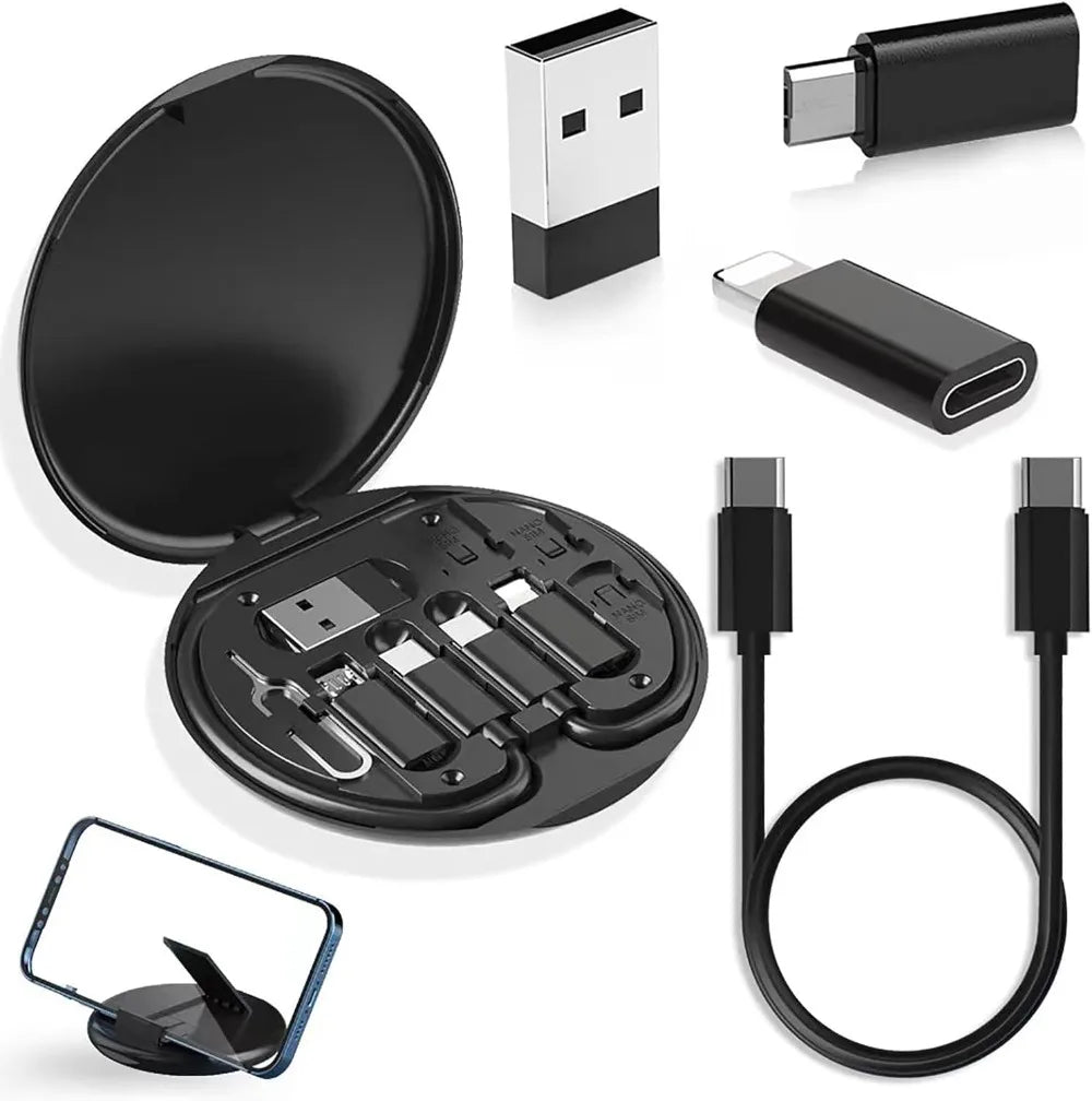 USB Type C Data Cable Set PD 60W Multifunctional Fast Charging for Iphone Xiaomi Charger Storage Box Adapter Card Pin Travel Box