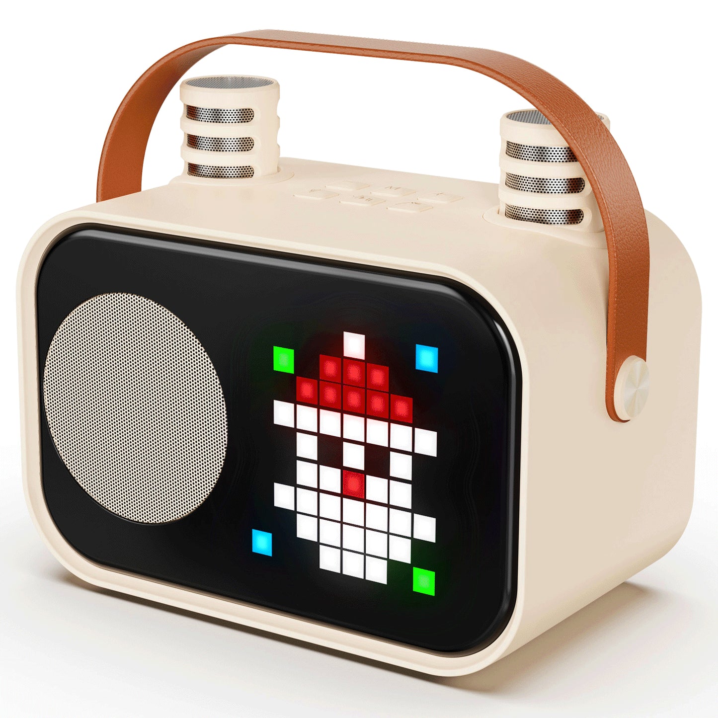 Karaoke Machine, Mini Karaoke Machine for Adult, 15 Animation Display Modes, 4 Funny Magic Voice, Beige