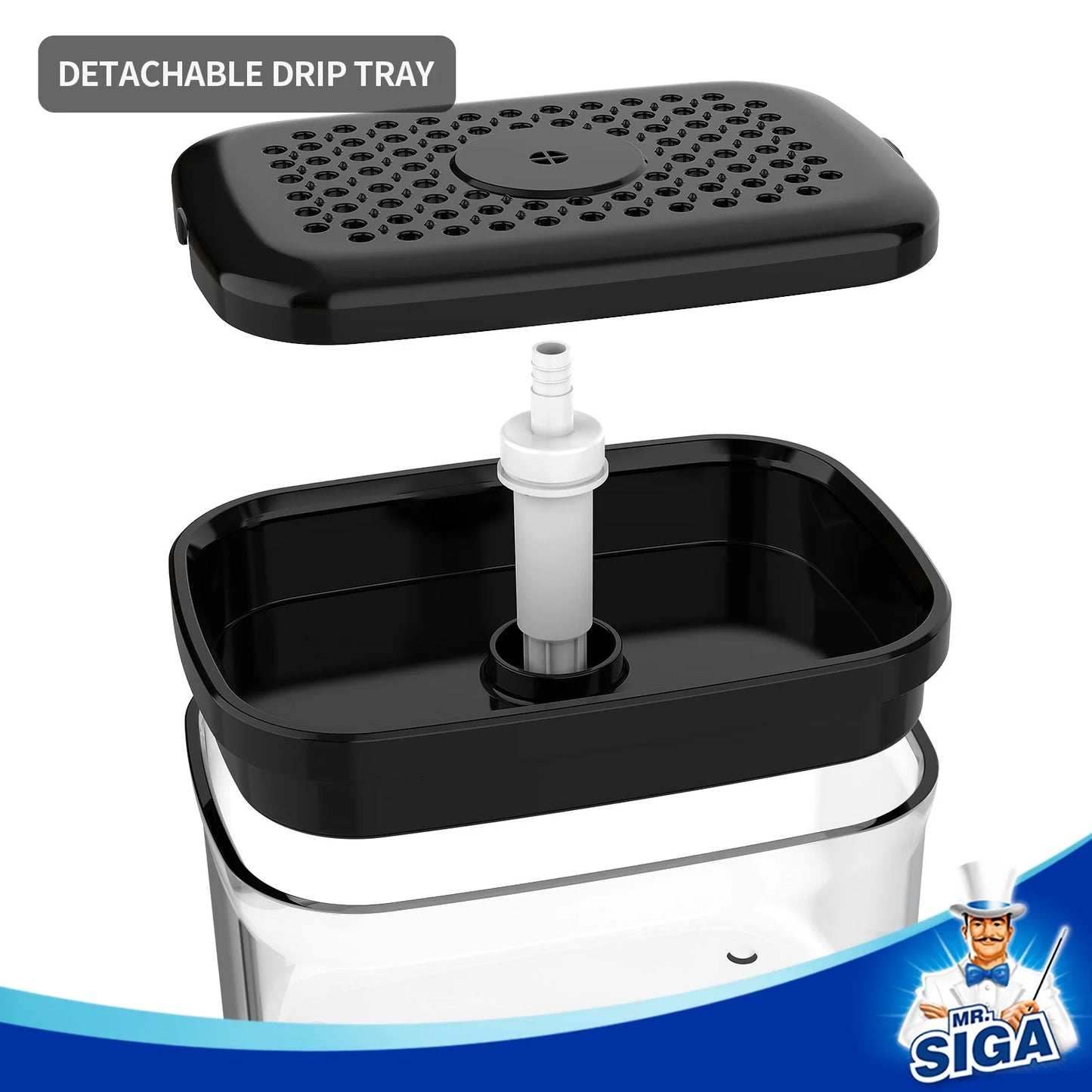 2 in 1 Premium Dish Soap Dispenser and Sponge Holder for Kitchen, Dishwashing Soap Pump Dispenser for Kitchen Countertop, Black