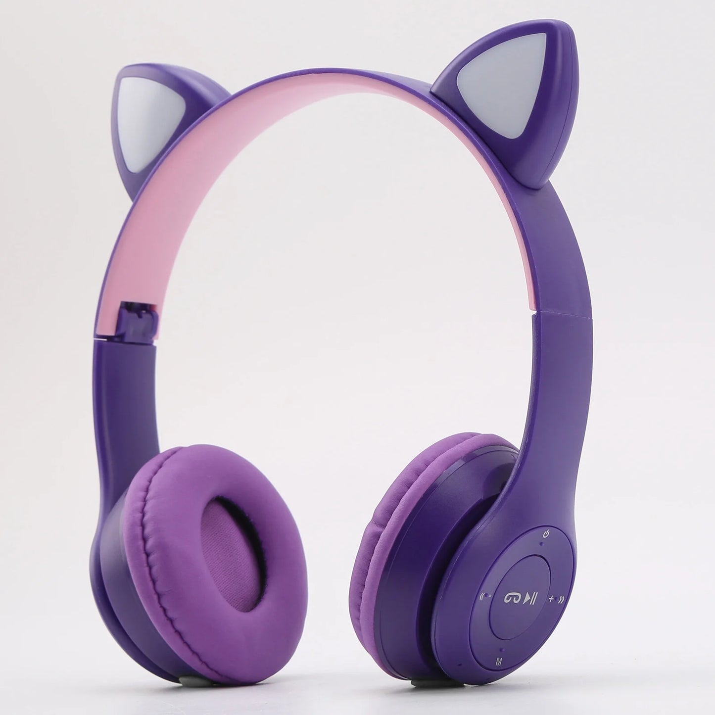 Kids Headphones, Cat Ear Wireless Headphones, LED Light up Bluetooth over on Ear Purple Headphones for Toddler Boy Girl Teen Children with Microphone,Purple
