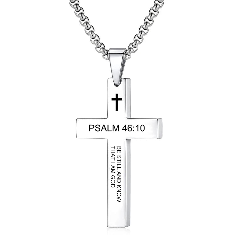 Christian Bible Verse Cross Pendant Necklace Stainless Steel Religious Scripture Prayer Jewelry Gifts