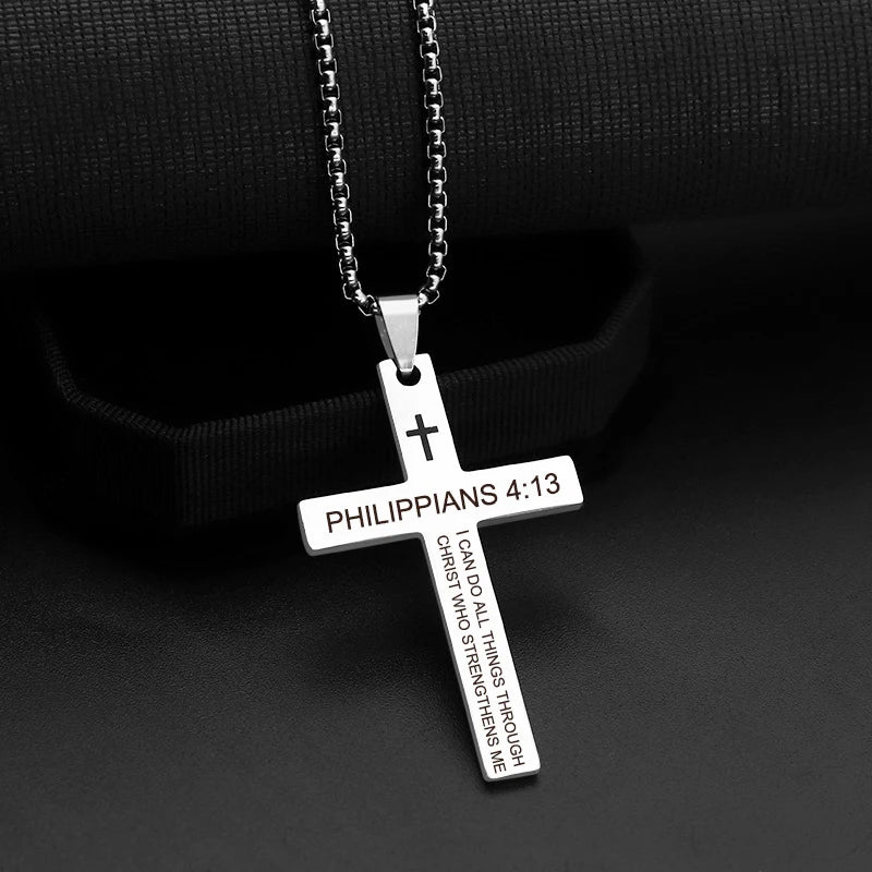 Christian Bible Verse Cross Pendant Necklace Stainless Steel Religious Scripture Prayer Jewelry Gifts