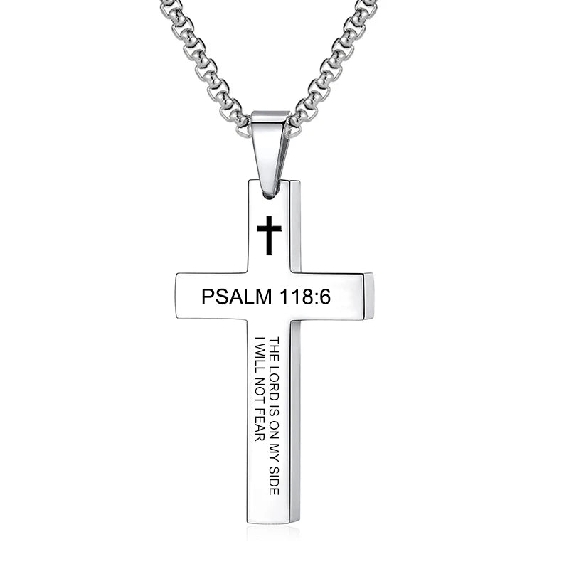 Christian Bible Verse Cross Pendant Necklace Stainless Steel Religious Scripture Prayer Jewelry Gifts
