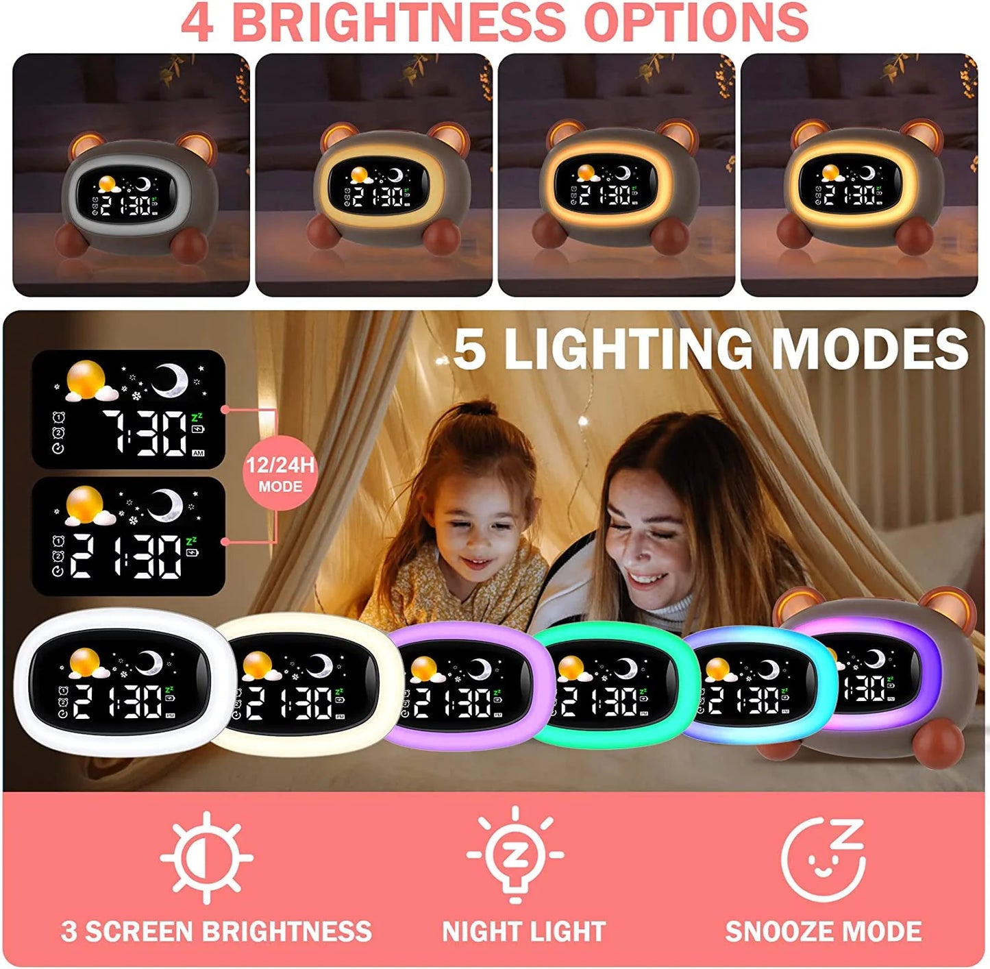 Alarm Clock for Kids, Ok to Wake Clock, Sleep Training Digital Clock with 5 Night Light