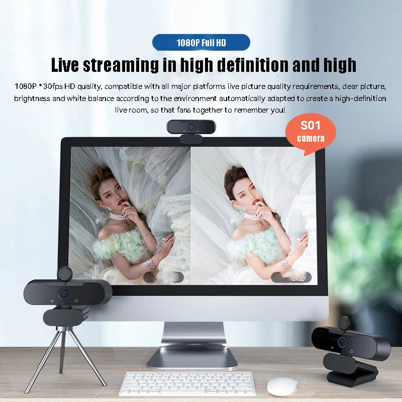 Ultra HD 2K PC Webcam USB Webcams Auto Focus Computer Web Cam with Microphone Camera for Live Streaming/ Video/ Conference