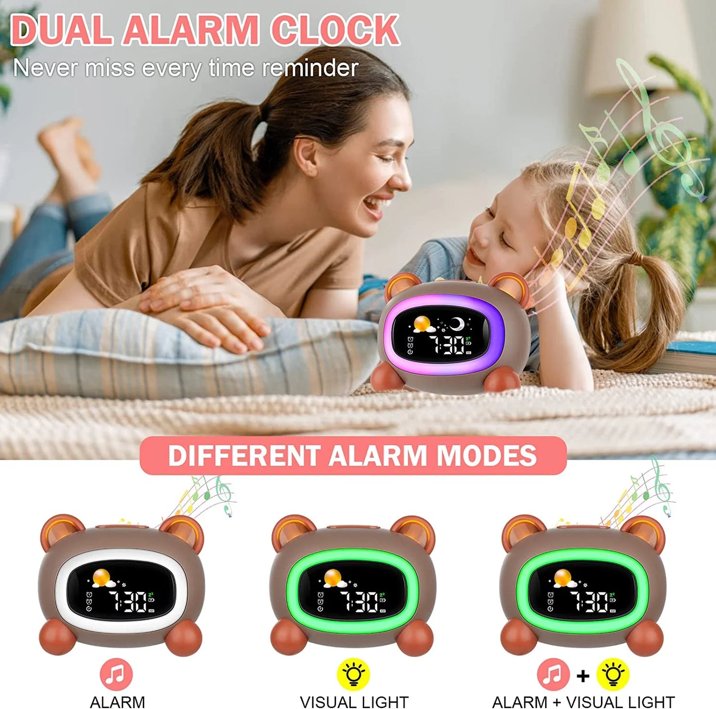 Alarm Clock for Kids, Ok to Wake Clock, Sleep Training Digital Clock with 5 Night Light