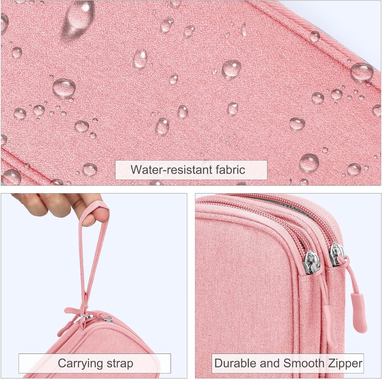 Electronic Organizer, Travel Bag, Pouch, Carry Case Portable Waterproof Double Layers for Cable, Cord, Charger, Phone, Earphone Pink