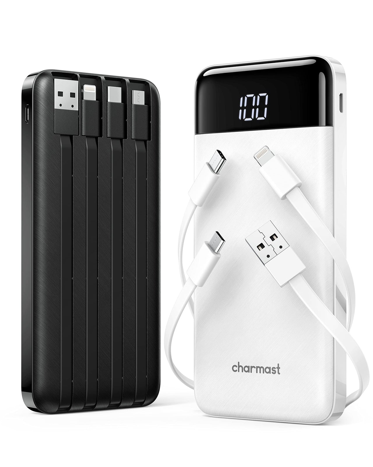 2 Packs Portable Chargers with Built in Cables, 2PCS Slim 10000Mah Travel Ess...