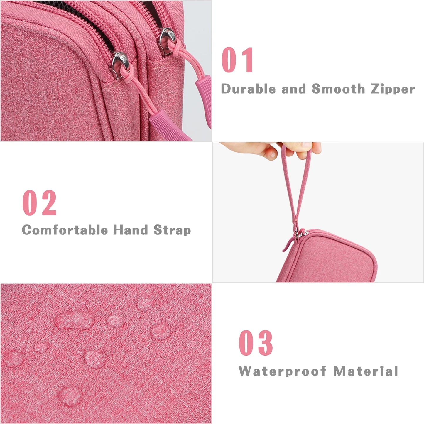 Cable Organizer Pouch, Electronic Organizer Travel Case Portable Waterproof Double Layers All-In-One Storage Bag for Cord, Charger, Phone, Earphone-Pink