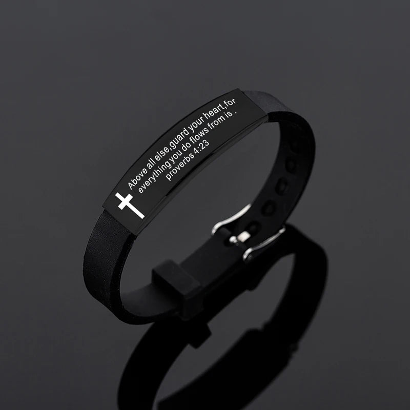 Quote Religious Cross Jesus Scripture Christian Bible Verse Inspirational Faith Silicone Bracelets for Men Jewelry
