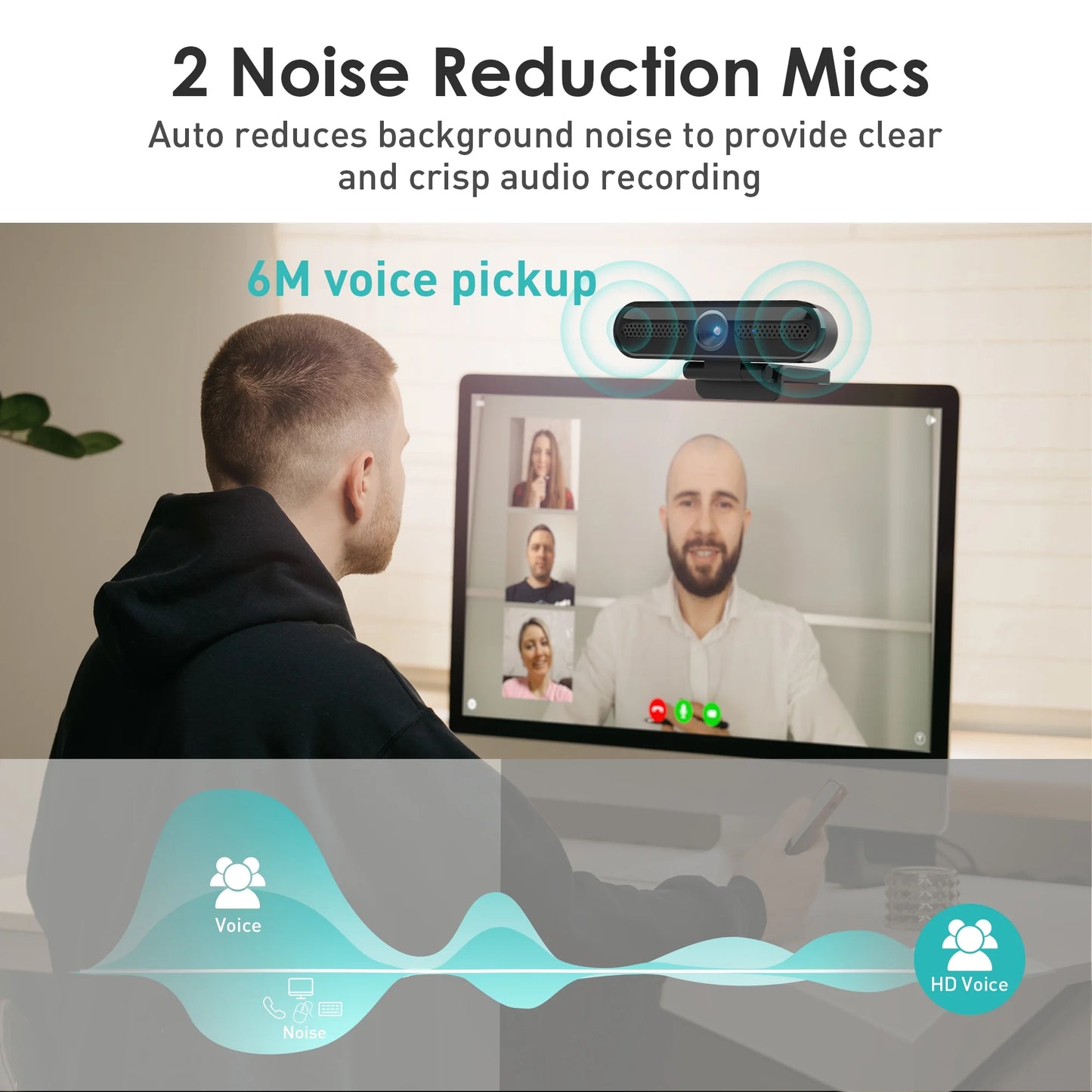2K/1080P Webcam with 2 Microphones for Laptop Conference Streaming PC USB Web Cam Autofocus