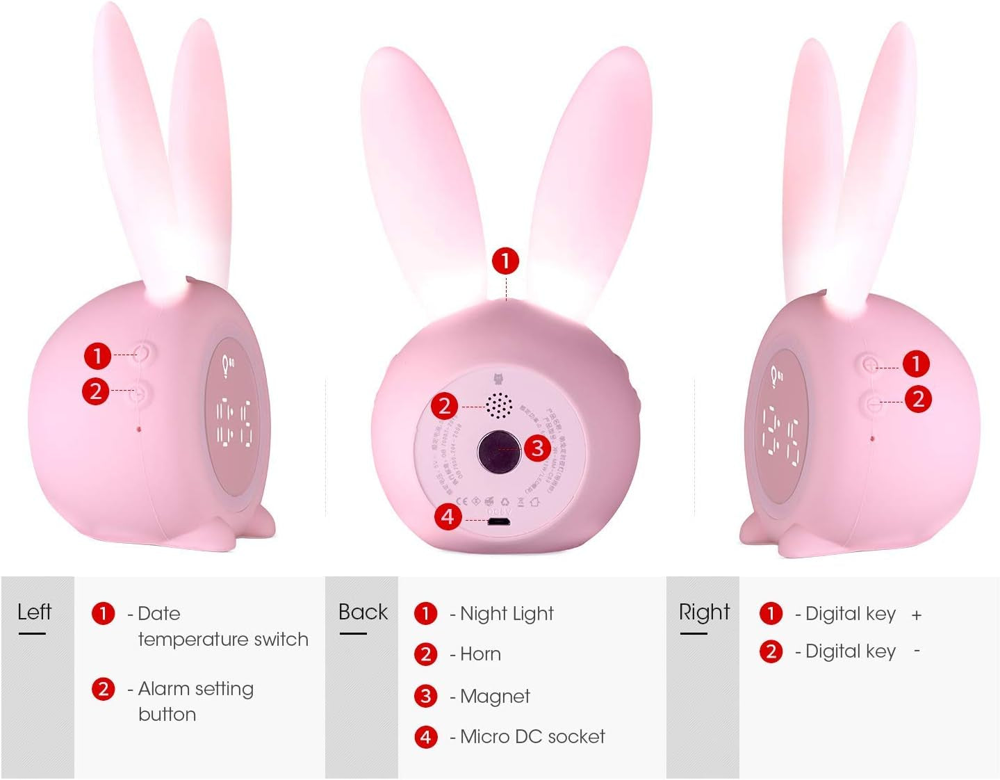 Kids Alarm Clock,Night Light for Kids, 5 Ringtones,Touch Control and Digital Thermometer,Sleep Timer with 2000Mah Rechargeable Clocks for Kids Room
