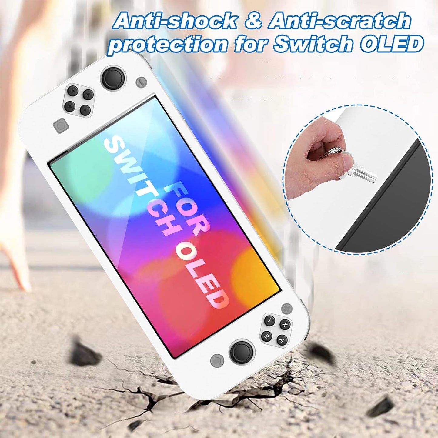 Case for Switch OLED 2021, Ultra-Slim Protective Case for Switch OLED with 4 Silicone Thumb Grip Caps, Soft Shockproof Anti-Scratch Protector Shell Full Protection Silicone Case for Switch OLED -White