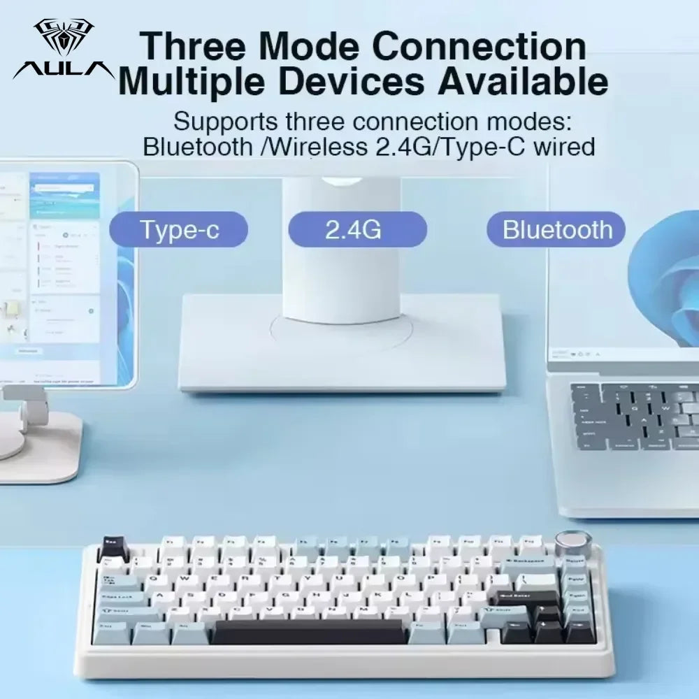 Gaming Mechanical Keyboard AULA F75 2.4G Wireless/Bluetooth/Wired RGB Customized 75% Layout Gasket Structure Gaming Accessories