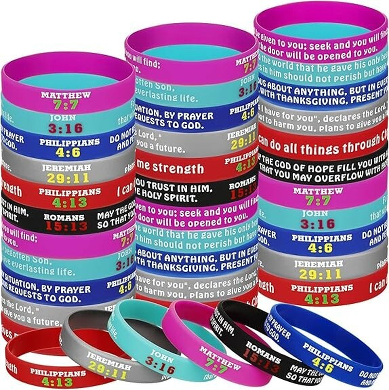 48 Pcs Christian Rubber Bracelets Religious Bracelets Silicone Bracelet Rubber