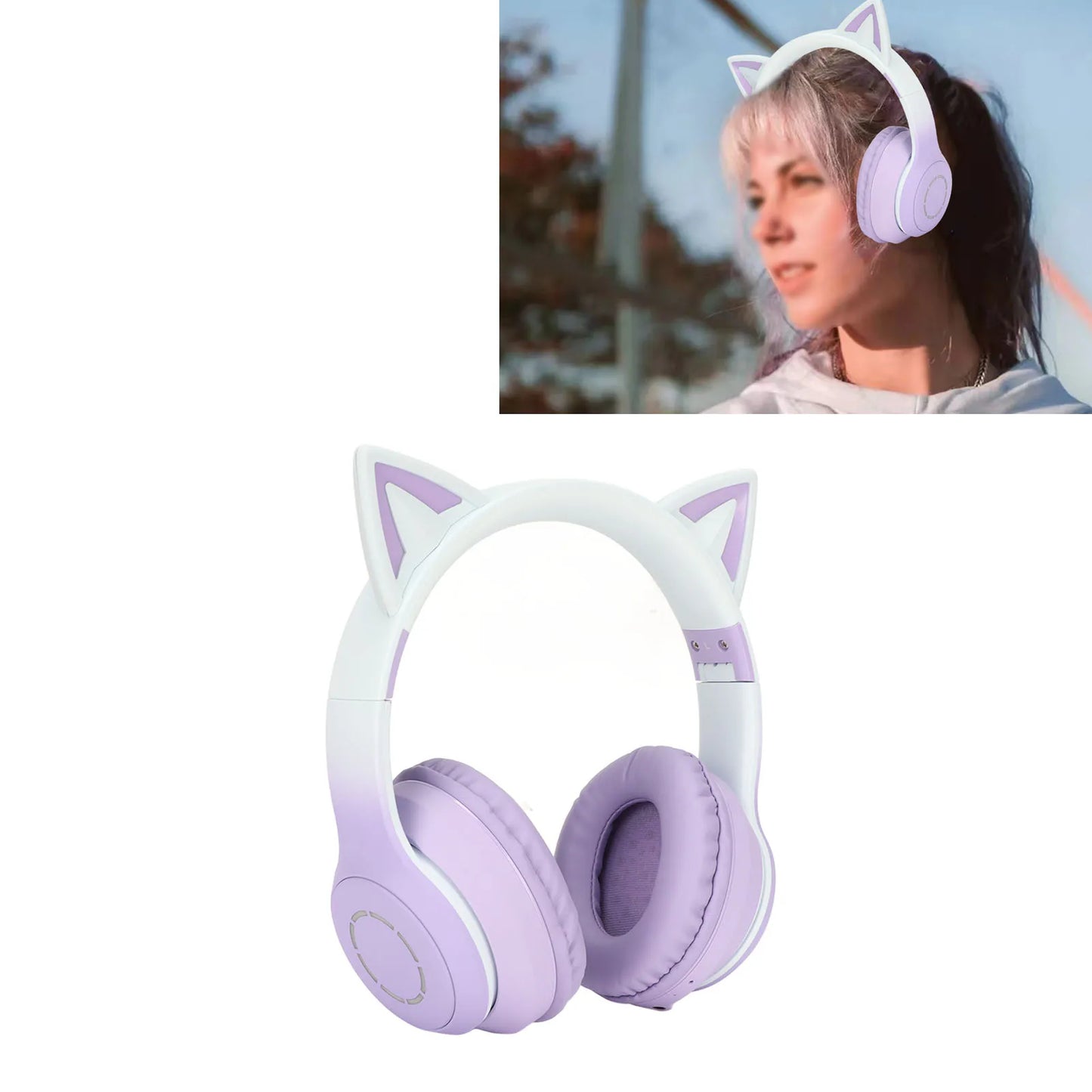 Bluetooth Headphones ABS Cat Ear Bluetooth Headphones Stable Connection Detachable Microphone with 3.5Mm Cable for Game Playing