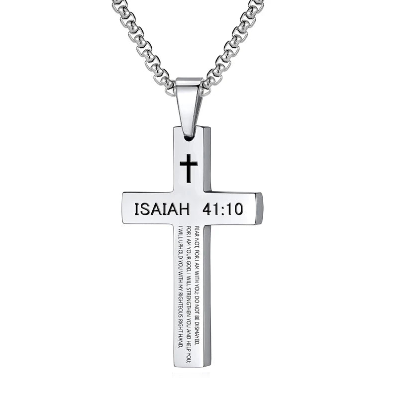 Christian Bible Verse Cross Pendant Necklace Stainless Steel Religious Scripture Prayer Jewelry Gifts