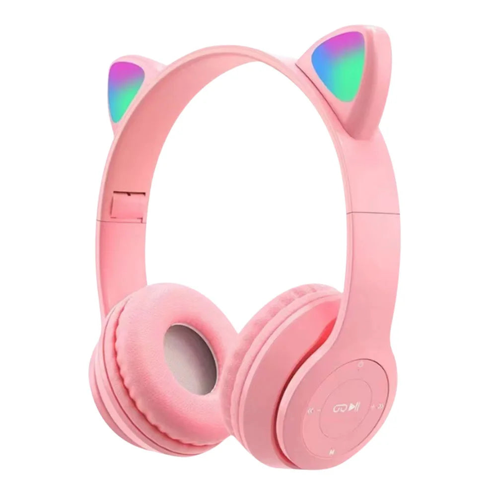 Cat Ear Gaming Headset Wireless Headphones Stereo Bass Bluetooth-Compatible Helmets Cute Over-Ear Headsets for Kids and Adult