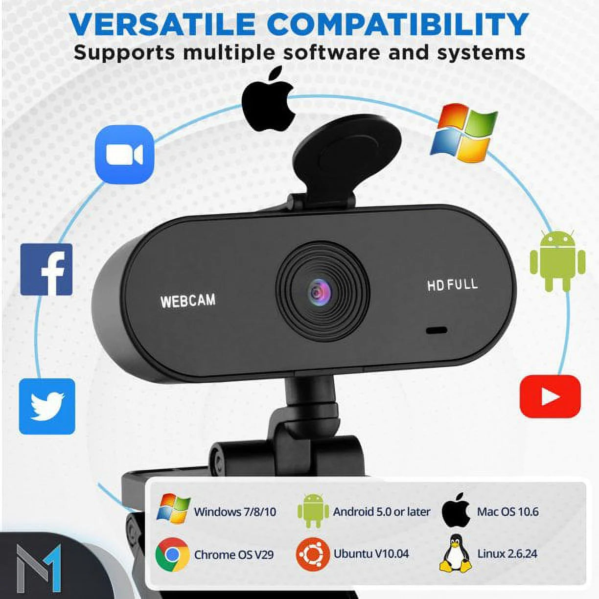1440P Webcam Full HD Web Camera W/ Privacy Cover & Built-In Microphone, 15Fps, USB 2.0, 75° View Streaming Cam by -Usa