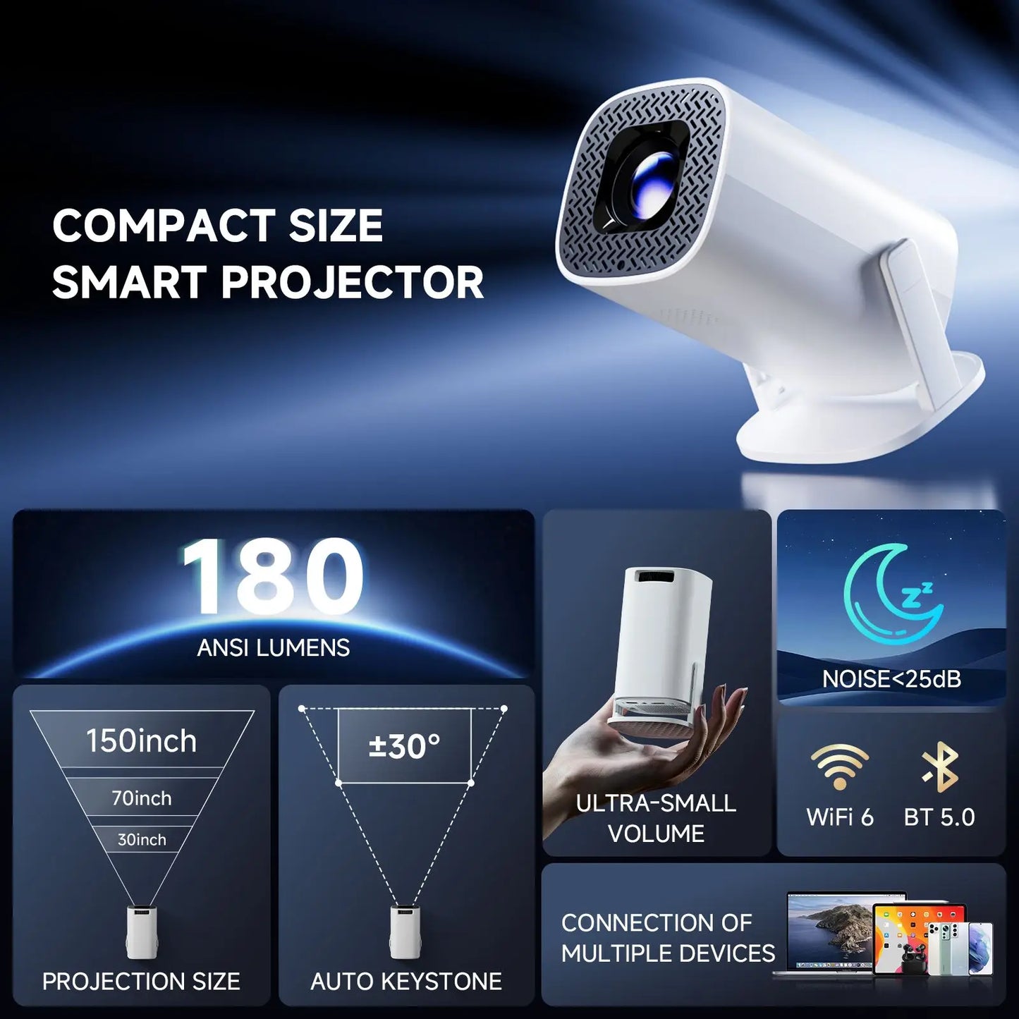 P30PRO Smart Mini Projector Android 14 Wifi6 BT 5.0 Support 4K 1280*720P Smart Home Cinema Outdoor Portable Projector