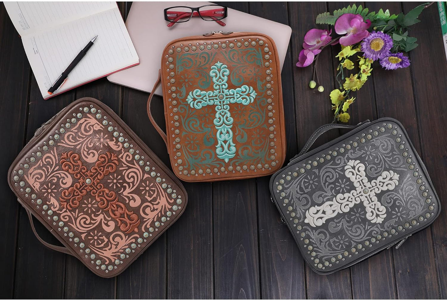 Western Style Embroidered Bible Covers for Women Men Bible Carrying Case Church Bag Bible Protective