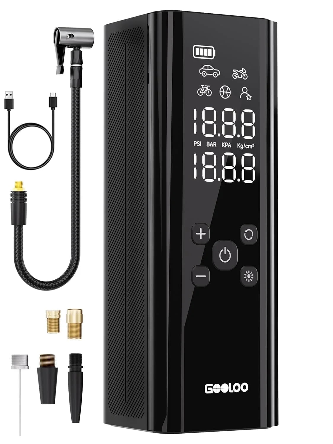 GT150 Portable Tire Inflator Car Air Compressor 150 PSI Air Pump with Pressure Gauge, 7500Mah Battery Tire Inflator W/ LED Light