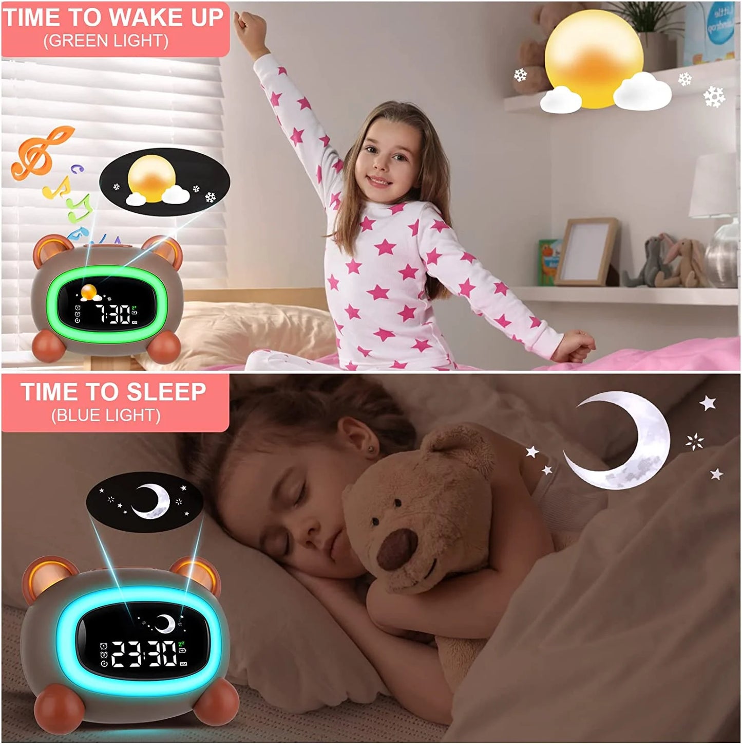 Alarm Clock for Kids, Ok to Wake Clock, Sleep Training Digital Clock with 5 Night Light