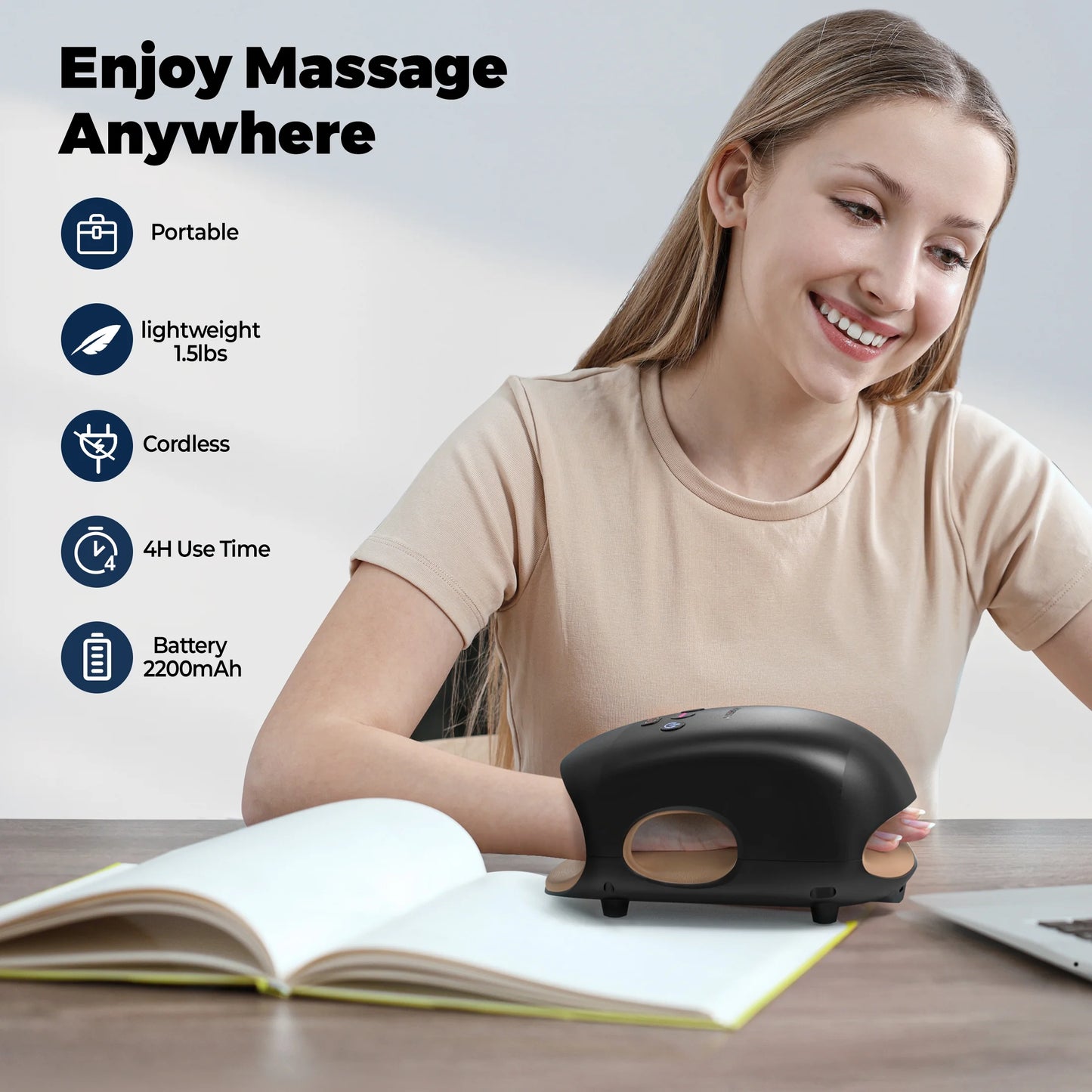 Cordless Hand Massager with Heat & 7 Massage Balls, Gift for Hand Massage for Pain Relief and Finger Numbness Relief, Black