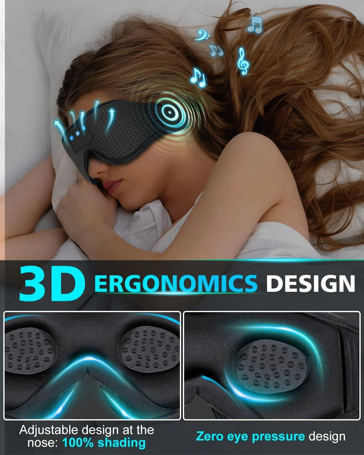 Bluetooth Sleep Mask Headphones,Blackout Sleepathy Sleep Mask Upgraded 3D Contoured Sleep Headphones Sleep Mask Gift Gadgets for Men & Women Great for Travel/Nap/Night Relaxation Black
