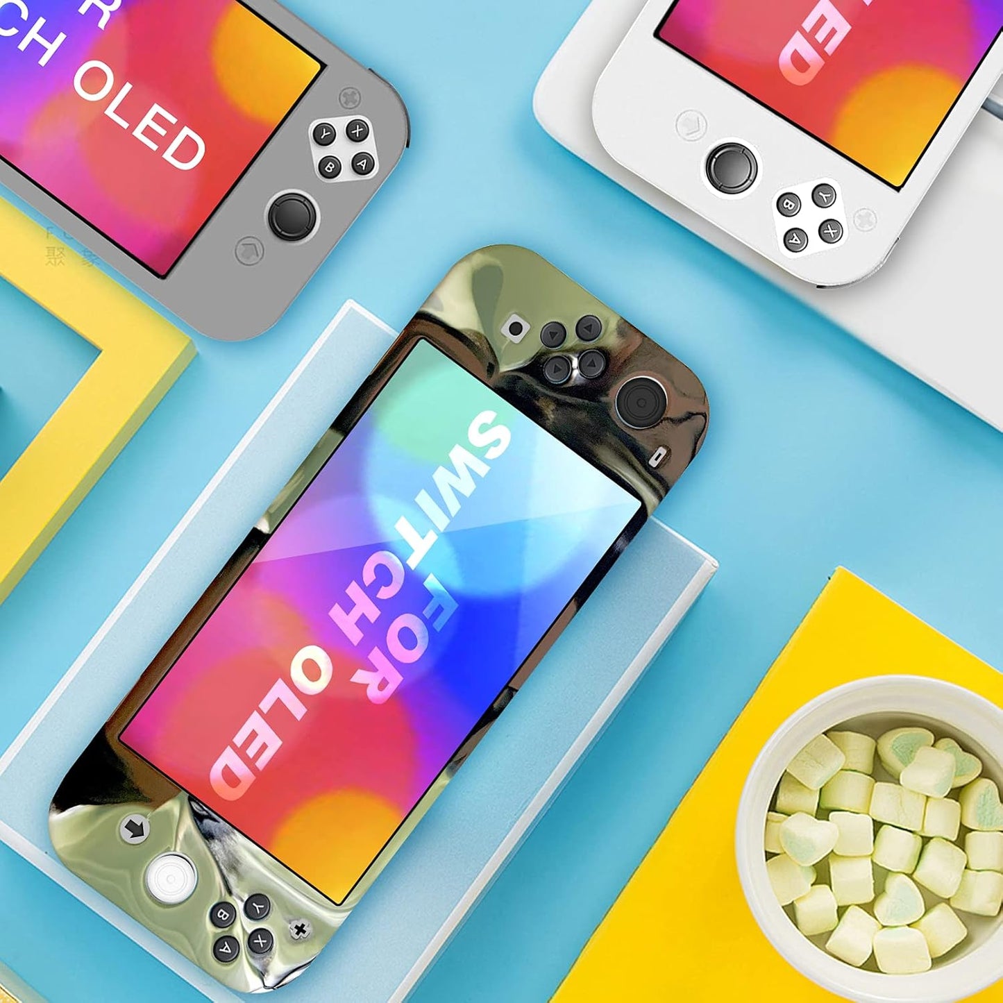 Case for Switch OLED 2021, Ultra-Slim Protective Case for Switch OLED with 4 Silicone Thumb Grip Caps, Soft Shockproof Anti-Scratch Protector Shell Full Protection Silicone Case for Switch OLED -White