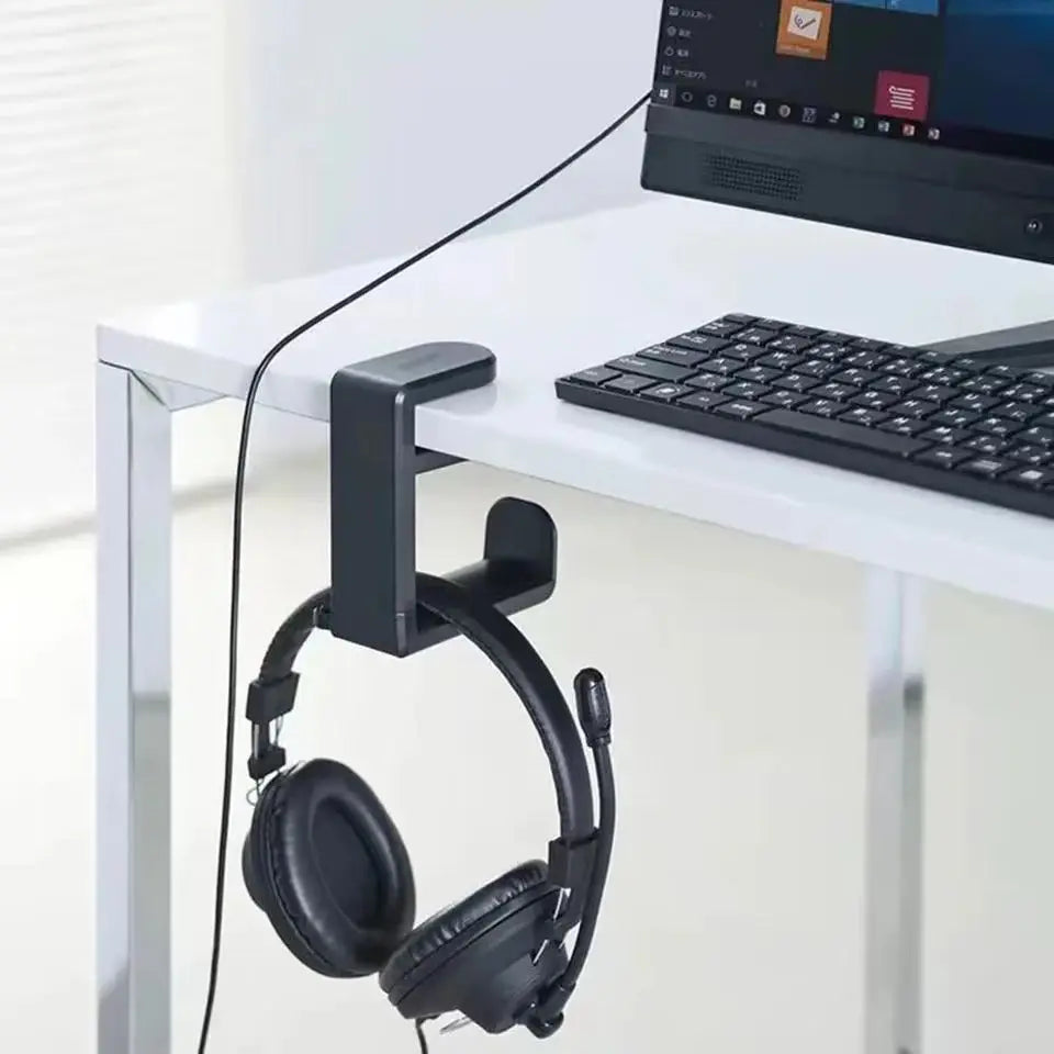 Pc Headphone Stand No Punch Table Clip Hook Headphone Holder 360 Degree Rotating Headphone Holder Miscellaneous Storage Hanging