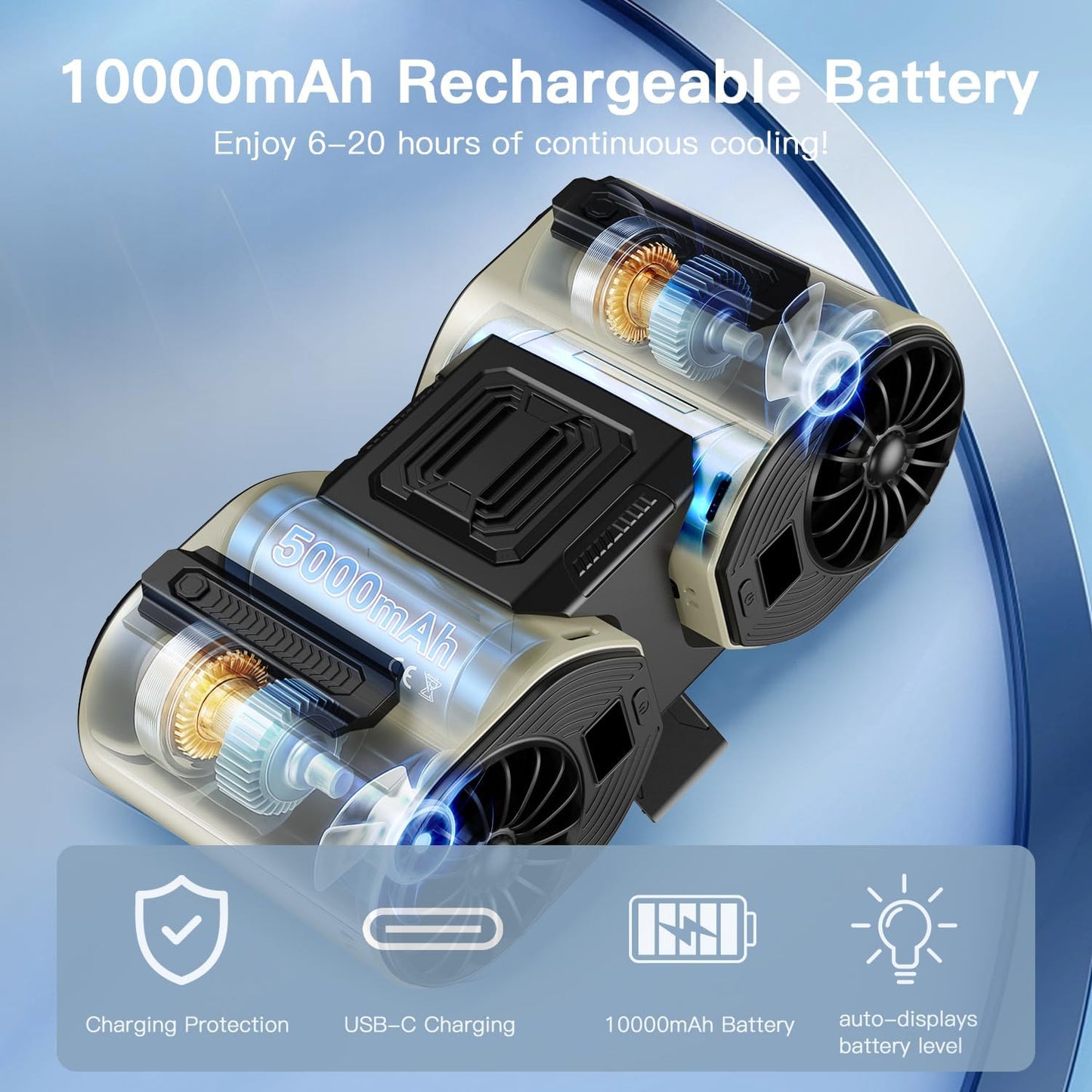 Portable Waist Fan Rechargeable, Detachable Dual Motors Personal Fans 5 Speeds 2