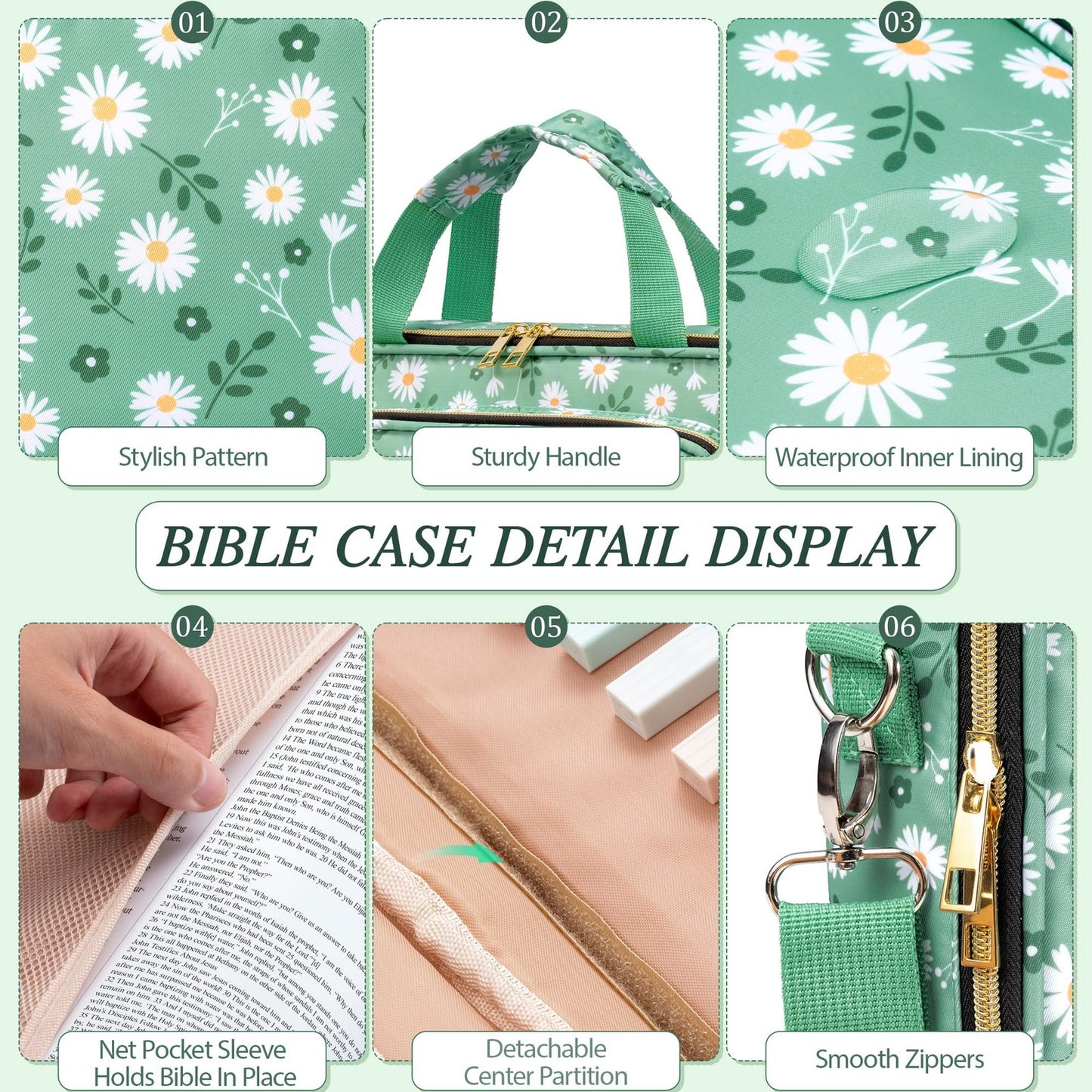 Bible Cover for Women Bible Case, Large Bible Bag W/Shoulder Strap, Bible Stu...