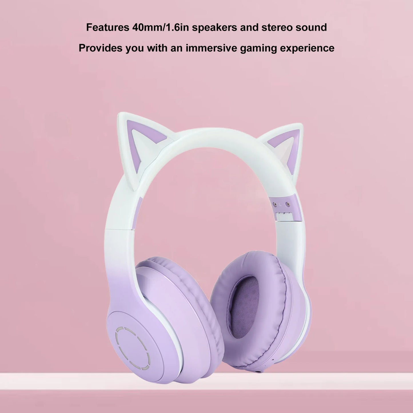 Bluetooth Headphones ABS Cat Ear Bluetooth Headphones Stable Connection Detachable Microphone with 3.5Mm Cable for Game Playing