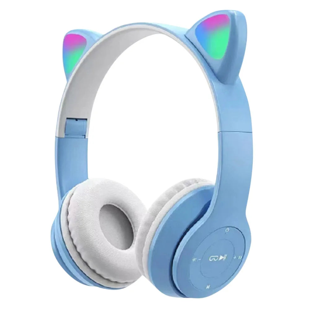 Cat Ear Gaming Headset Wireless Headphones Stereo Bass Bluetooth-Compatible Helmets Cute Over-Ear Headsets for Kids and Adult