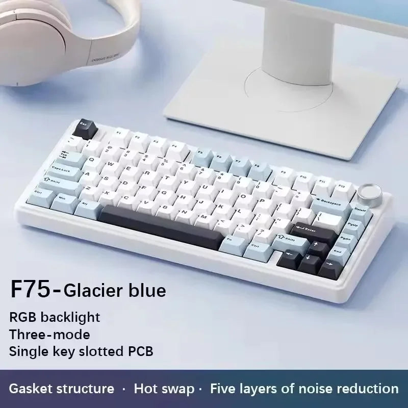 Gaming Mechanical Keyboard AULA F75 2.4G Wireless/Bluetooth/Wired RGB Customized 75% Layout Gasket Structure Gaming Accessories