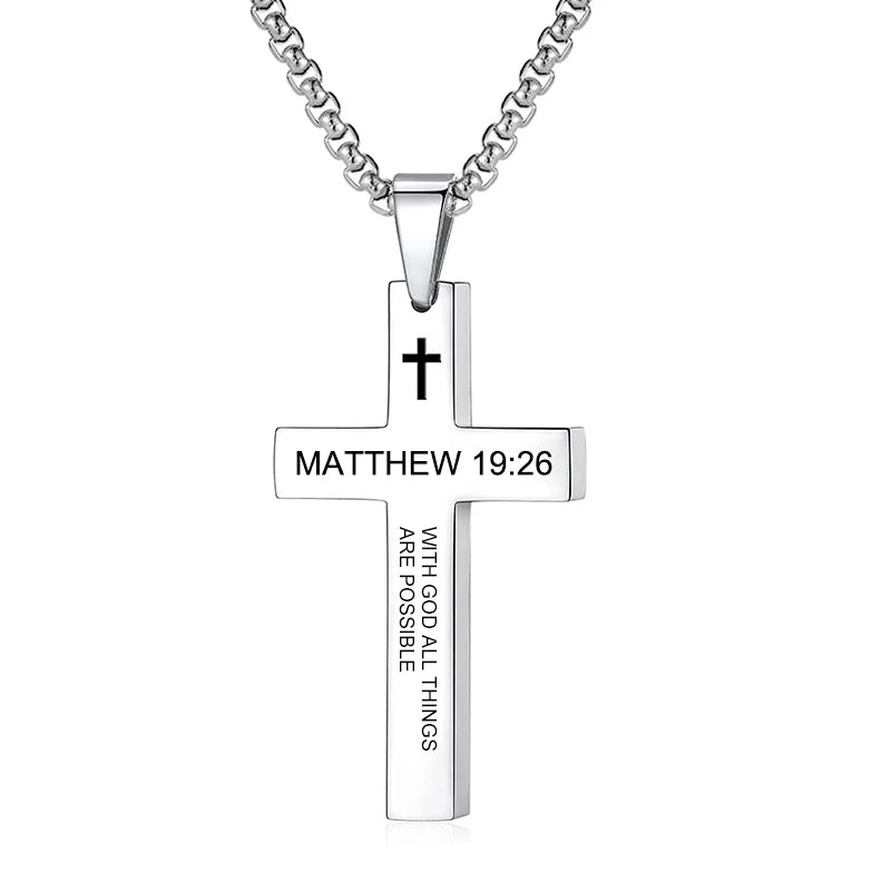 Christian Bible Verse Cross Pendant Necklace Stainless Steel Religious Scripture Prayer Jewelry Gifts