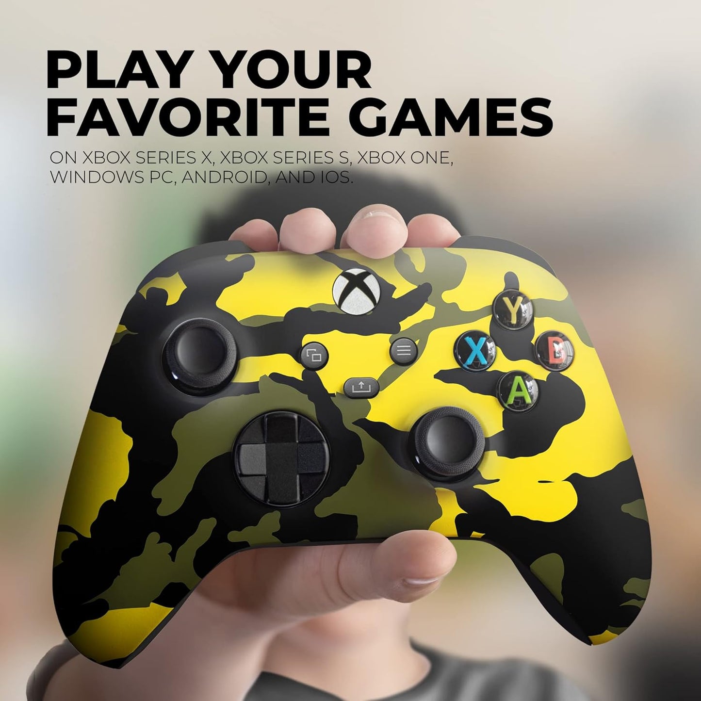 Yellow Camo Custom X-Box Controller Wireless Compatible with X-Box One/Series X/S Proudly Customized in USA with Permanent HYDRO-DIP Printing (NOT JUST a SKIN)
