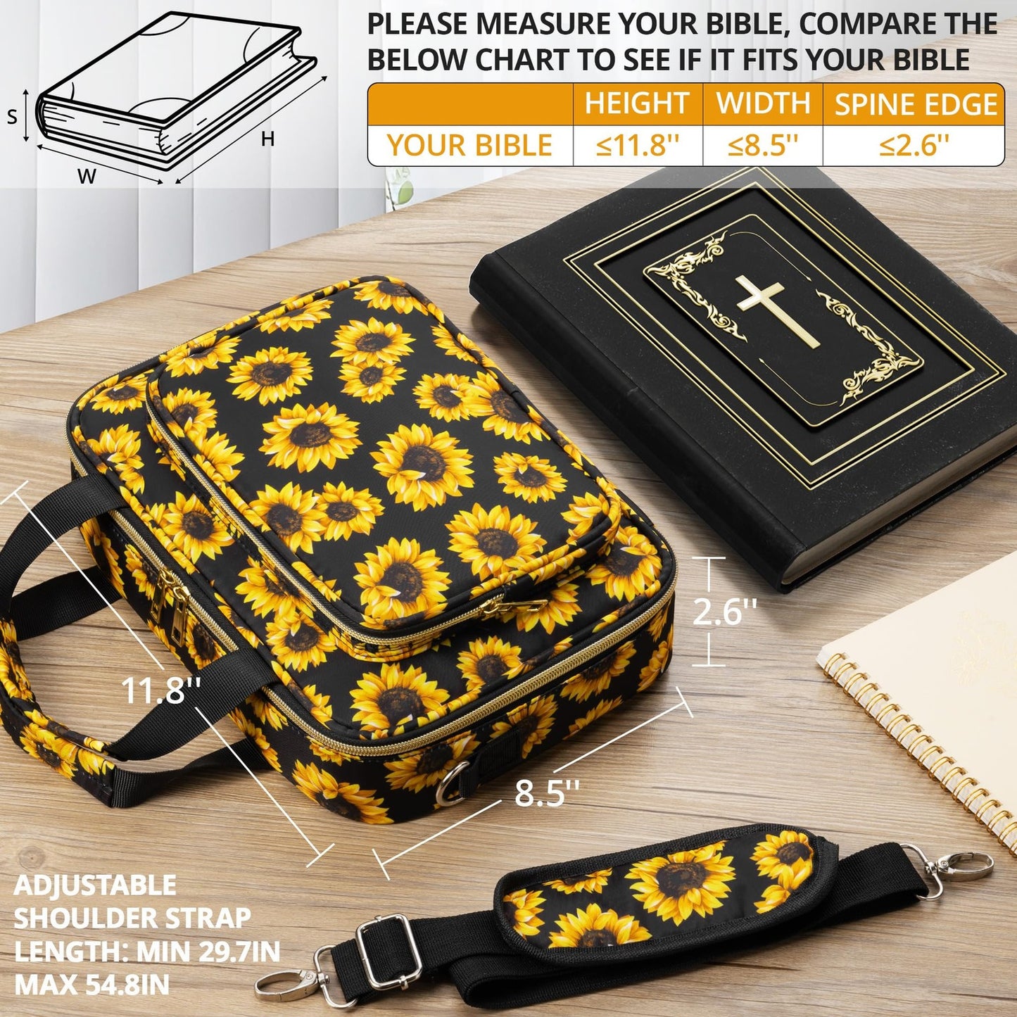Bible Cover for Women Bible Case, Large Bible Bag W/Shoulder Strap, Bible Stu...