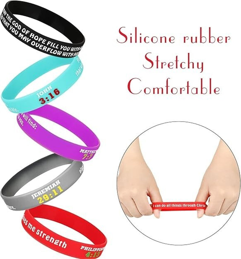 48 Pcs Christian Rubber Bracelets Religious Bracelets Silicone Bracelet Rubber