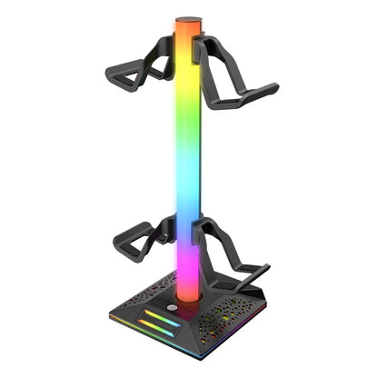 RGB Gaming Headphones Stand,  1 Pack Controller Stand USB Ports Headset Stand with 10 Light Modes and Non-Slip Rubber, Suitable for All Earphone Accessories, Gift for Husband, Kids, Boyfriend